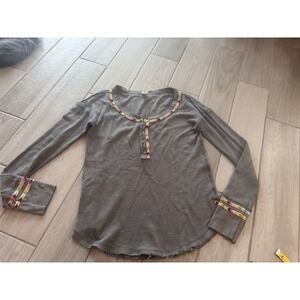 Free People Gray Long Sleeve Blouse with Multicolor Accents